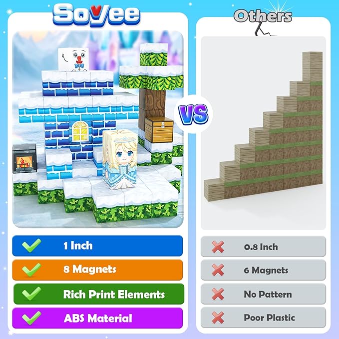 Magnetic Blocks Kids Toys - Build Mine Magnet World Set for Boys & Girls Ages 3-5 5-7 6-8 8-12 Building Sensory Toys 1'' Magnetic Cubes 3 4 5 6 7 8+ Year Old Girls Birthday Gifts