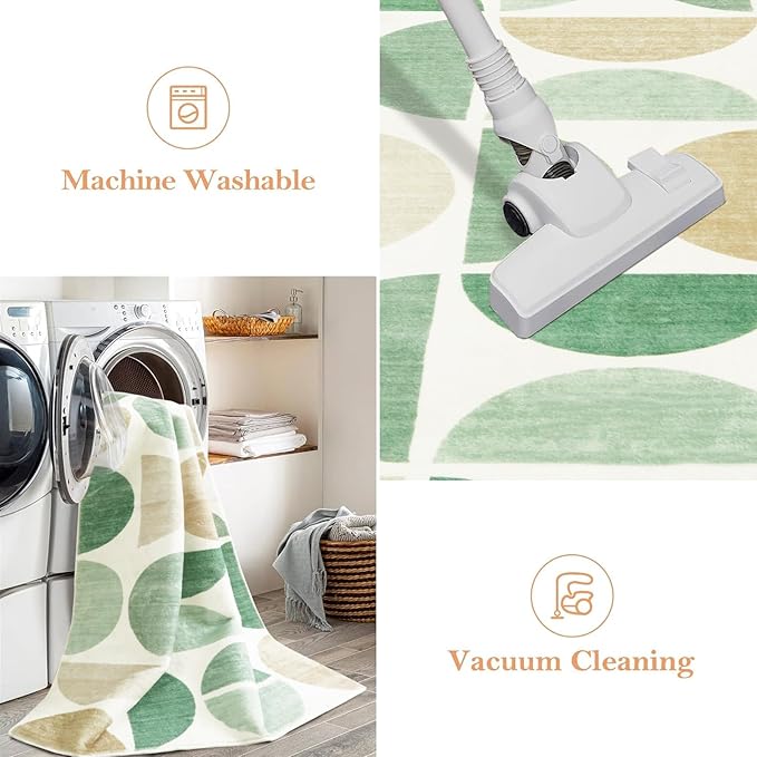 Lahome Boho Area Rug 4x6, Ultra-Thin Green Rug for Living Room, Modern Non-Slip Machine Washable Area Rugs Non Shedding Office Rug for Dining Room Kids Classroom (4x6,Green)