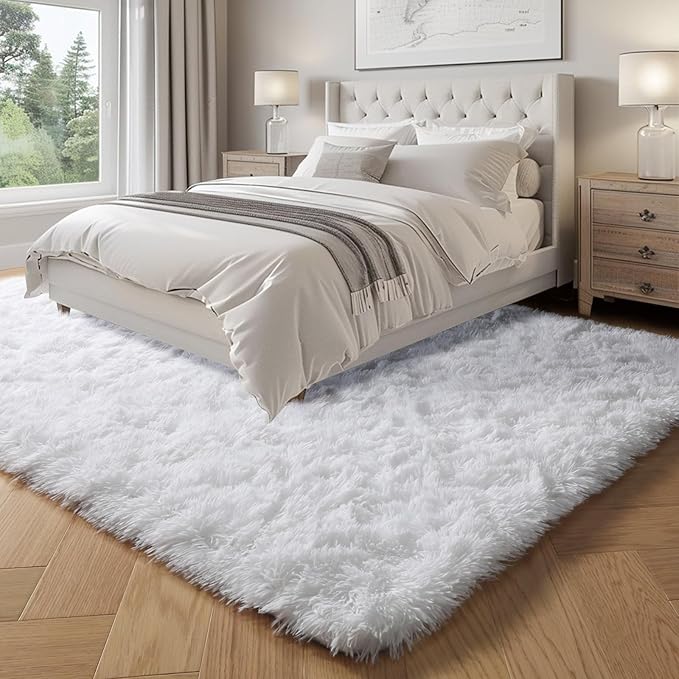 PAGISOFE White Fluffy Shag Area Rugs for Living Room 5x7, Soft Fuzzy Shaggy Rug for Bedroom Girls, Pastel Nursery Carpet Floor Room Dorm Rugs Boys Girls Plush Soft Kids Rug for Room Decor Aesthetic