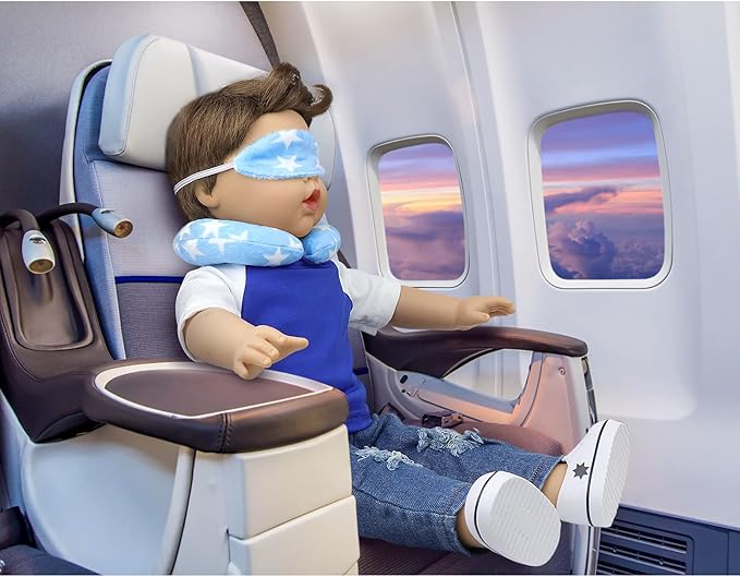 Ecore Fun 24 Pcs 18 Inch Boy Doll Clothes and Accessories Suitcase Play Set Included Travel Carrier Clothes Camera Phone Travel Pillow Passport Tickets Cashes Credit Card Map