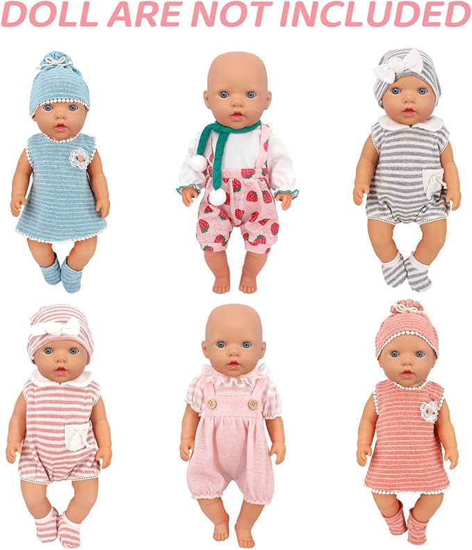 UNICORN ELEMENT 6 Sets 14-18 Inch Baby Doll Clothes, 16 Inch Doll Outfit for 43cm Reborn Dolls, Total 15 Pcs Onesies Doll Clothes and Accessories for 18 Inch Girl Dolls