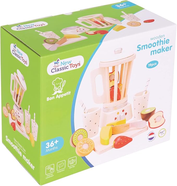 New Classic Toys Wooden Smoothie Set - Pretend Play Toy for Kids Cooking Simulation Educational Toys and Color Perception Toy for Preschool Age Toddlers Boys Girls
