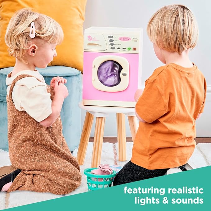 Casdon Pink Washer | Pink Toy Washing Machine for Children Aged 3+ | Features Spinning Drum & Sound Effects for Realistic Play!