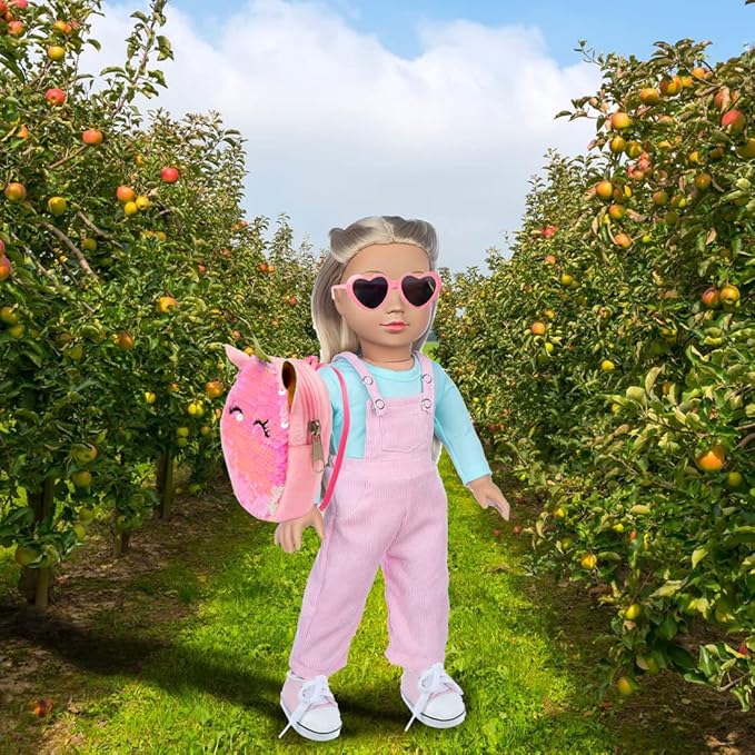 ebuddy 18 inch Doll Clothes and Accessories - 8 Sets Outfit with Shoes Backpack Glasses Camera for 18 inch Girl Doll(Doll not Include)