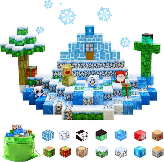 100PCS Magnetic Building Blocks for Kids, Chirstmas Build Magnet World Set for 3-10 Years Old Boys & Girls Magnetic Building Toys for Toddler (XMS)