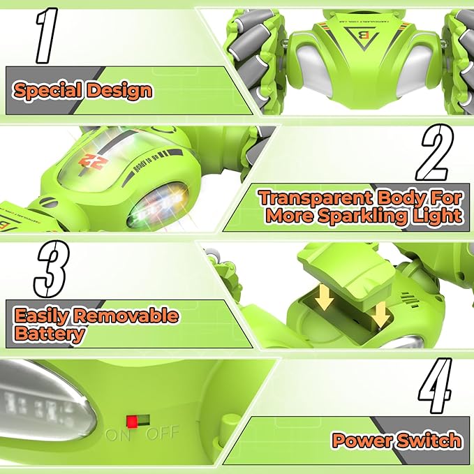 Gesture Sensing RC Stunt Car Toys Gifts for 6-8 8-12 Kids, 2.4Ghz 4WD Hand Controlled RC Car with Light & Music & Spray, Double-Sided 360° Rotating Birthday for Boys