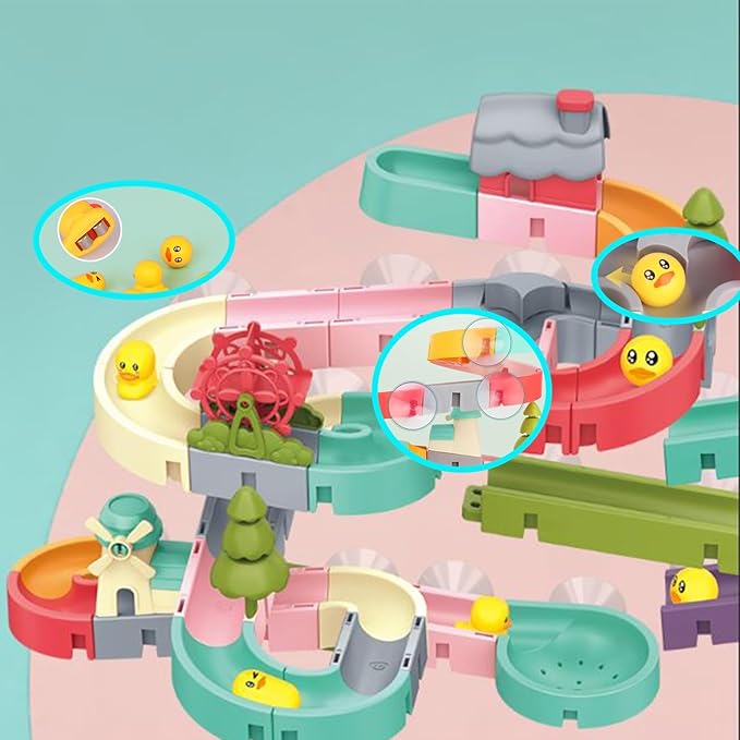 62 PCS Duck Slide Bath Toys,DIY Building Kit for Ages 5-7,Bathtub Bath Toys for Kids Ages 3-5,Birthday Gift for Toddler Boys & Girls