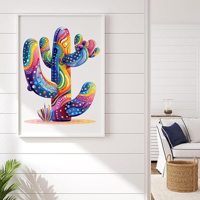 Colorful Cactus Wooden Puzzles, 300 Pieces Jigsaw Puzzles 12.2'' x15.4'', Unique Design Liberty Wooden Puzzles for Adults and Kids, Family Game Gift Royal Size