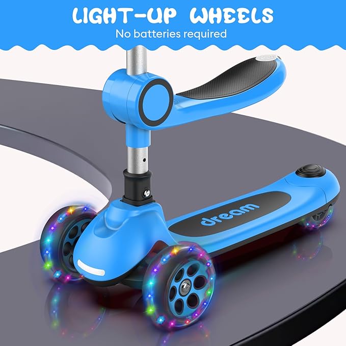 Kids Kick Scooter,Adjustable Height Handlebars and Removable Seat Scooters for Kids,3 Lighted Wheels Anti-Slip Deck Toddler Scooter for Boys & Girls Aged 3-12 up to 132 Lbs.