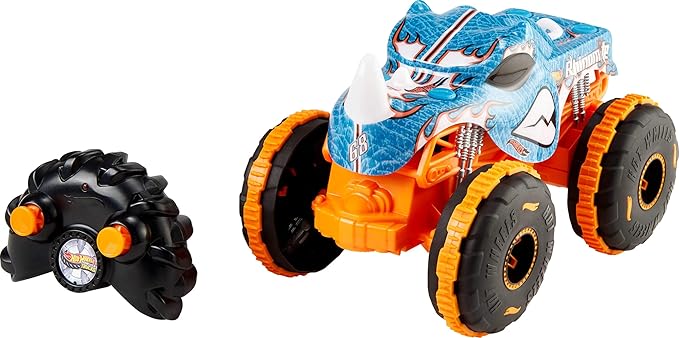 Hot Wheels RC Monster Trucks Rhinomite in 1:24 Scale, Remote-Control Toy Truck, All-Terrain Capabilities with Grip Action Tires, Full-Function RC