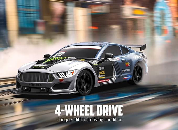 RACENT 1:16 RC Drift Car, 2.4Ghz 4WD 18KM/H Remote Control Car with Spray Mist, Racing and Drifting Wheels, LED Light, 2 Batteries, Sport Model Toys Vehicle for Kids, Boys, Adults