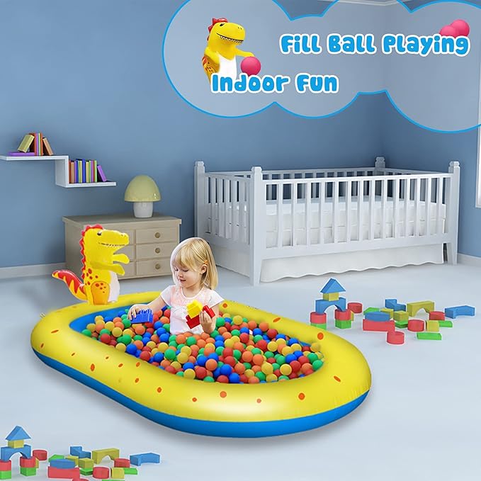 Inflatable Sprinkler Pool for Kids, Cute Dinosaur Kiddie Pool, 3-in-1 Backyard Splash Pad Swimming Outdoor Water Toys for Toddlers