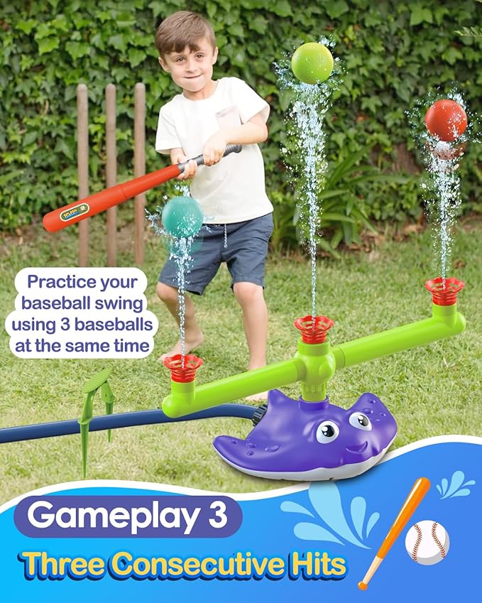 Water Sprinkler Baseball Toy for Kids Yard Outdoor Play,Summer Water Game with 360° Roating Spray Sprinkler Toy for Summer Outside Backyard Fun Garden Lawn Toddlers for Boys Girls Dogs Pets