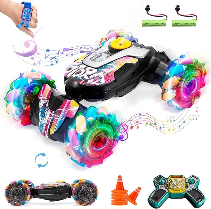 RC Car Gesture Sensing Remote Control Stunt Car with Light and Music, 4WD,Drifting,360° Rotation,for Kids 6-12 Years(Graffiti)