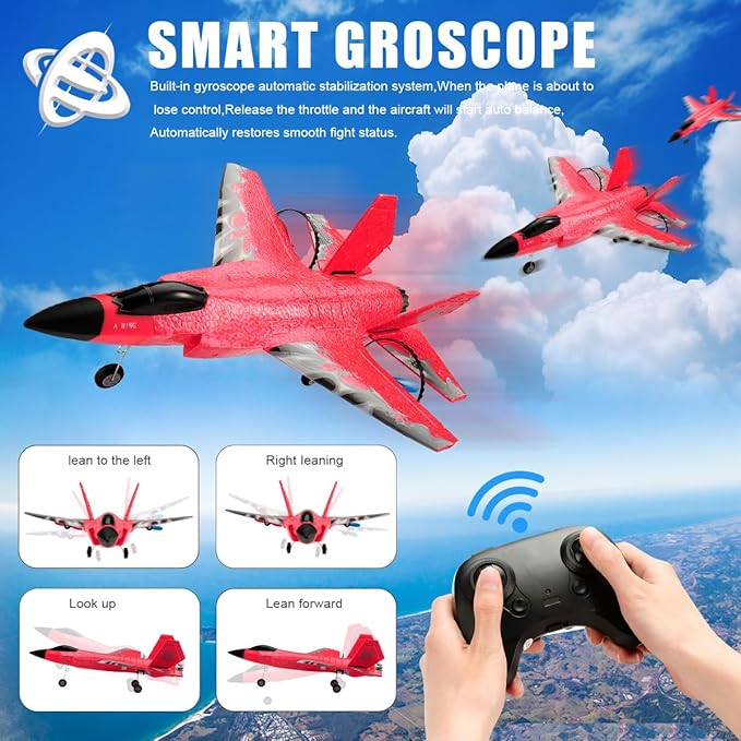 F-35 RC Plane, 2.4GHZ RC Airplane Ready to Fly Remote Control Airplane W/ 2 Batteries & 6-axis Gyro Stabilizer RTF Hobby Sport Toy RC Glider for Beginners Kids Boys Girls Adults