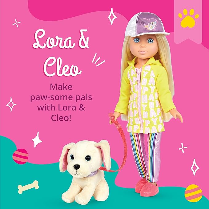 Glitter Girls – 14-inch Doll & Pet – Blue Eyes & Blonde Hair-Plush Golden Retriever Pup – 3 Years + – Lora & Cleo