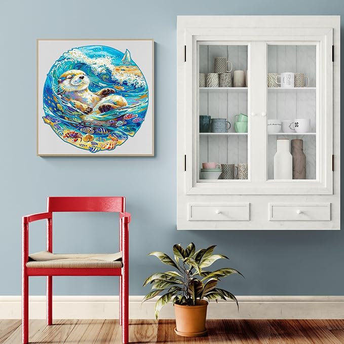 Wooden Puzzles for Adults, Wooden Jigsaw Puzzles for Adults Kids, Leisurely Otter Unique Shaped Wood Puzzles Adult, Creative Birthday Gifts for Friends Family Game (8.5 * 8.3n 100pcs)