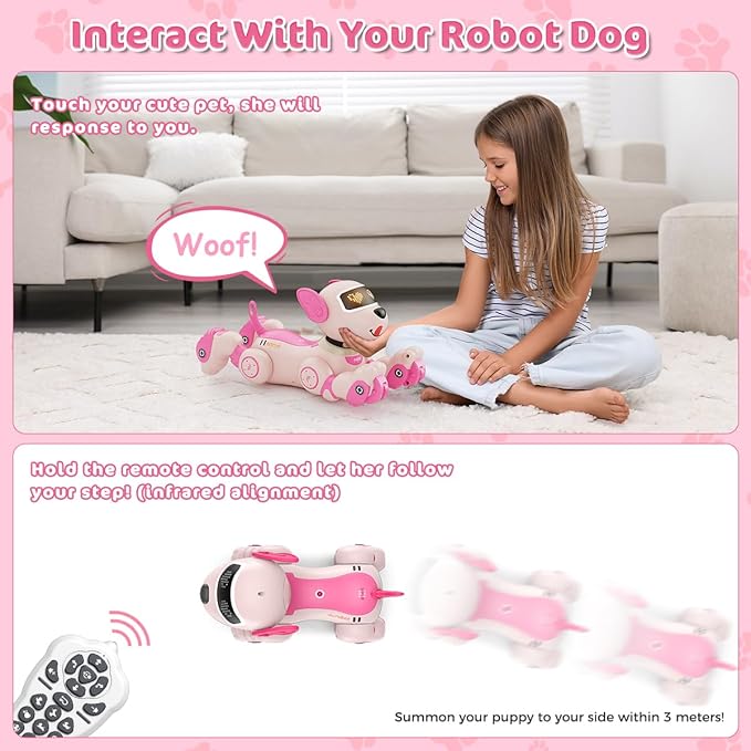 VATOS Robot Dog Toy for Kids, Voice & 2.4GHz Remote Control Robot Pet with Interactive Touch Sensors, Over 20+ Responses, Program Mode, Robotic Puppy Toy for Kids Boys & Girls
