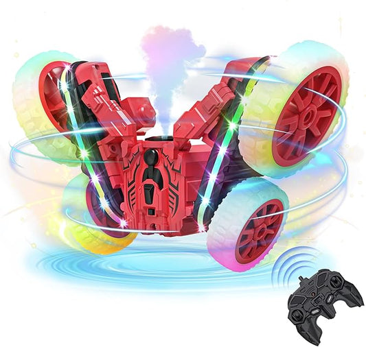 360°Rotating RC Cars with Cool,RC Cars with Sides Light and Headlights,2.4Ghz All Terrain Toy Car for Boys Girls Birthday Gift(Red)
