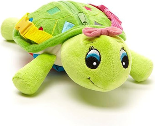 Buckle Toys Belle Turtle Stuffed Animal Montessori Toys for Toddlers 1-3 Sensory Toys to Develop Fine Motor Skills and Learn Shapes and Colors, Travel Essentials for Kids, Includes Storage Pocket