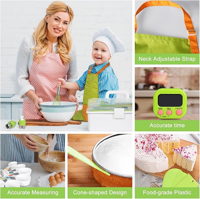 37PCS Kids Cooking Sets Real, Kids Cooking and Baking Gift Set with Storage Case Timer Kid Safe Knives Cutting Board, Toddler Real Kitchen Accessories, Birthday Gifts for Girls & Boys Age 3 - 8