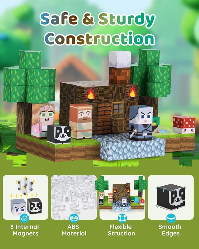 123PCS Magnetic Blocks - Forest Castle Theme Magnetic Blocks Building Toys, Toddler Magnet Toys STEM Building Game Sensory Gift for Kids Ages 3 4 5 6 7 8 9+ Boys Girls Birthday Gifts