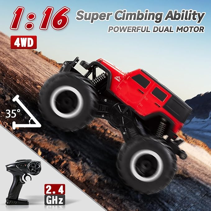 Carox Remote Control Amphibious Car Toys for Boys 360°Spin Off-Road RC Truck for All Terrain - 1:16 IPX7 Waterproof RC Monster Truck Pool Toys Birthday Gifts for Kids