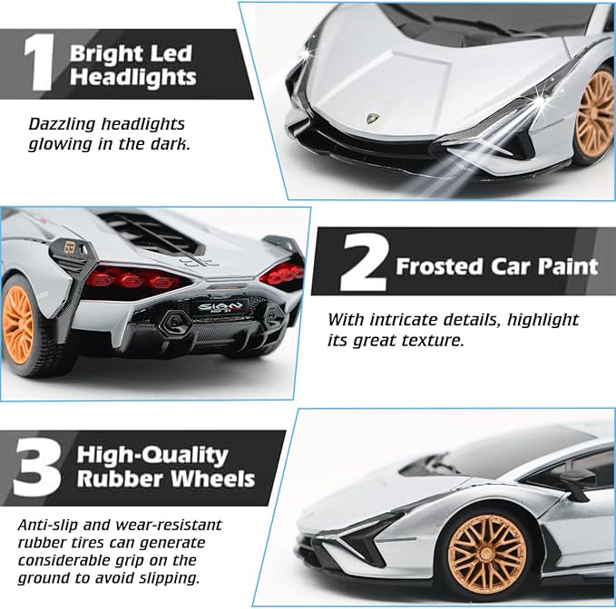 QUN XING Remote Control Car 1:24 Officially Licensed 2.4GHZ Rc Cars Lambo Sport Racing Toy Car for Kids Boys 4-7 Years Birthday Gift,Silver