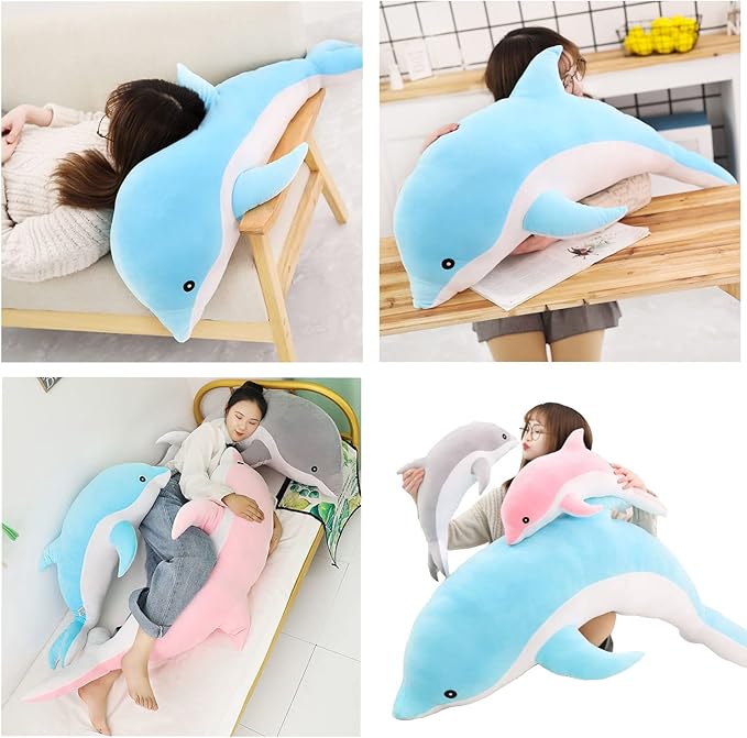 Dolphin Stuffed Animals Plush Pillow Super Soft Sea Animal Plush Toys Dolls for Boys Girls Sleeping Cushion Gift (120cm/47.24in, Grey)