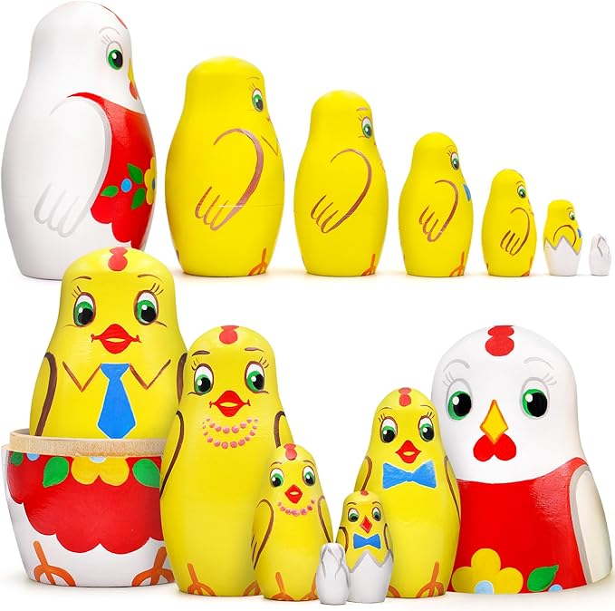 AEVVV Chicken Nesting Dolls Set of 7 Pcs - Matryoshka Russian Doll - Chicken Decor - Easter Nesting Dolls