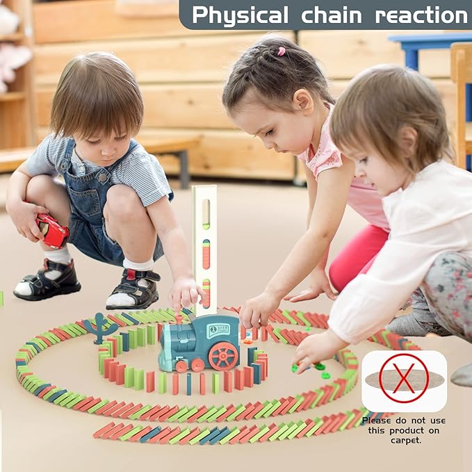 Kids Games Domino Train Toys: 180PCS Automatic Stacking Creative Game 3+ Year Old - Stem Montessori Toy for Boys 4-6 - Summer Autistic Christmas Birthday Gifts 5 6 Toddler Girls Ages 4-8