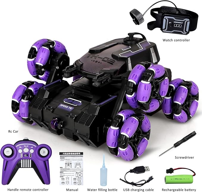 Gesture Sensing Remote Control Car Toys - Drift Hand Controlled RC Stunt Car for Kids, Birthday Gifts for Boys, with Spray Lights Music Double Sided Flip 360° Rotate Off-Road Cars