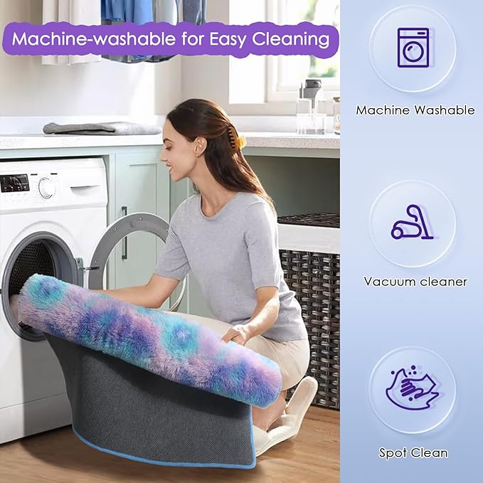 Amdrebio Blue Purple Rainbow Mermaid Rugs for Bedroom Girls Room Decor Aesthetic, 5x8 Fluffy Kawaii Area Rugs for Kids Room Nursery Dorm, Stitch Frozen Fuzzy Carpet, Cute Plush Furry Baby Toddler Rug