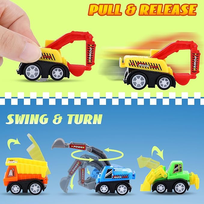 DERTE Mini Construction Car Toys Pull Back Vehicles Excavator Truck Tractor Kids Party Favors Pinata Stuffers Easter Fillers for Toddlers Girls Boys Child Play Set Gifts (50)