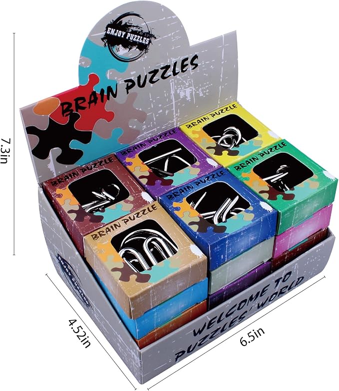 AHYUAN 24 Pack Metal Puzzles Easter Basket Stuffers IQ Wire Metal Puzzles with Paper Box Gift Package Great Educational Puzzle Games Toys Magic Trick Toy for Party Favor Kids Adults Challenge