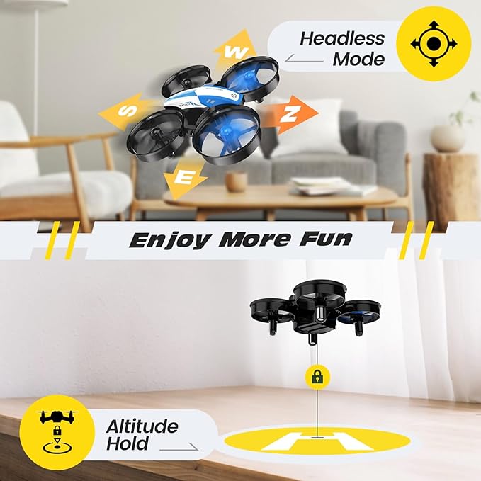 Holy Stone Mini Drone for Kids and Beginners RC Nano Quadcopter Indoor Small Helicopter Plane with Auto Hovering, 3D Flips, Headless Mode and 3 Batteries, Great Gift Toy for Boys and Girls, HS210 Blue