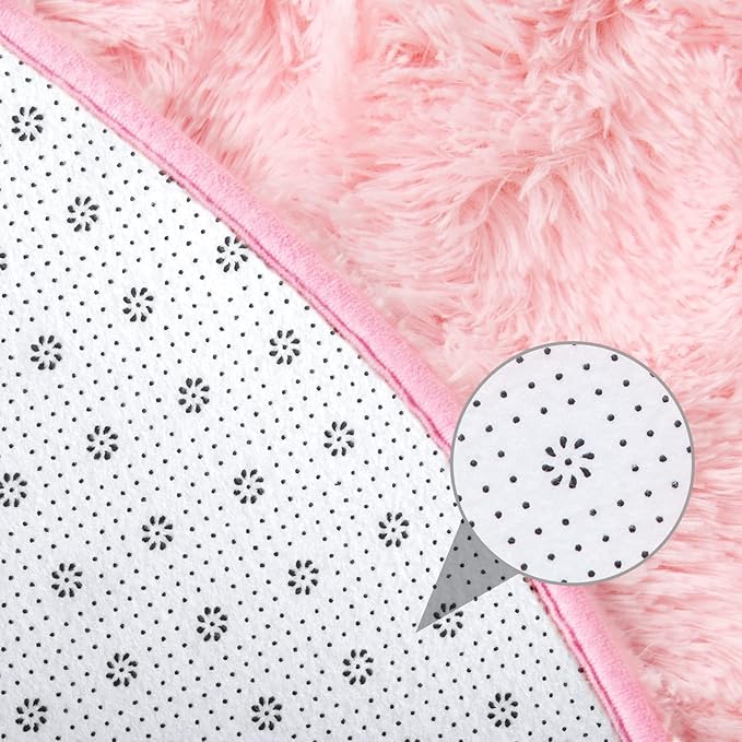 junovo Pink Round Rug 6x6 Feet Fluffy Soft Area Rugs for Kids Girls Room Princess Castle Plush Shaggy Carpet Cute Circle Nursery Rug for Kids Teen's Bedroom Home Decor Large Circular Carpet