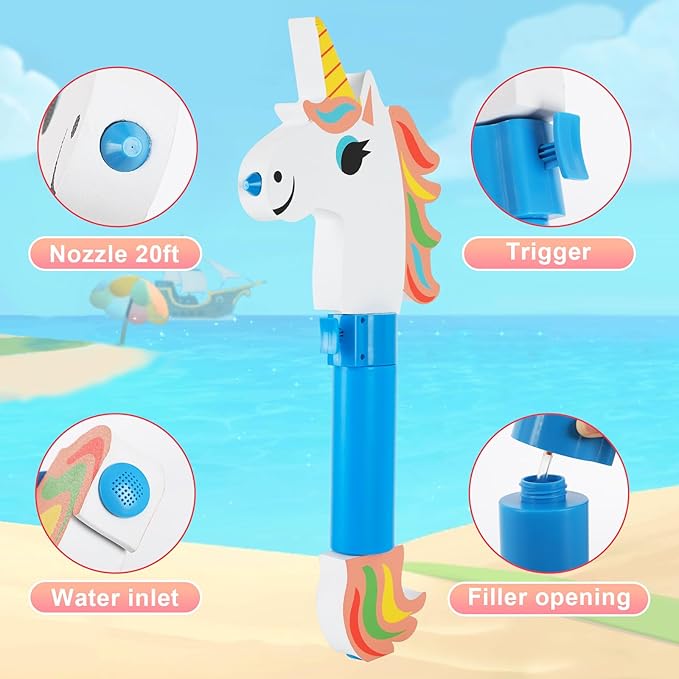 Water Gun Pool Toys for Kids, Summer Outdoor Water Blaster with Auto-Refill & Float Board, 16oz Large Capacity for Swimming Beach Unicorn Design Ages 5+ Boys Girls