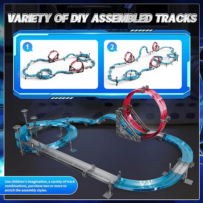 Remote Control Rail car Magnetic DIY Versatile Assembly Slot Cars Children's Competitive Race Track Toys STEM Parent-Child Boys and Girls Gifts (Upgraded Bicycle Version)