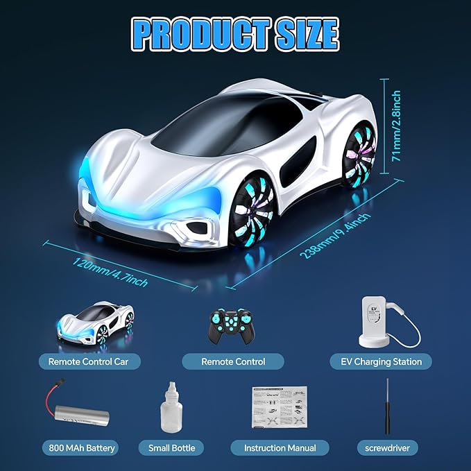 Remote Control Car,RC Drift Car Boys Toys for 4 5 6 7 8 9 10 11 12 Year Old 2.4GHz 360° Rotate RC Cars with Cool Lights, Music & Spray Effects Cool Birthday Presents Gifts for Kids & Boys 4-12