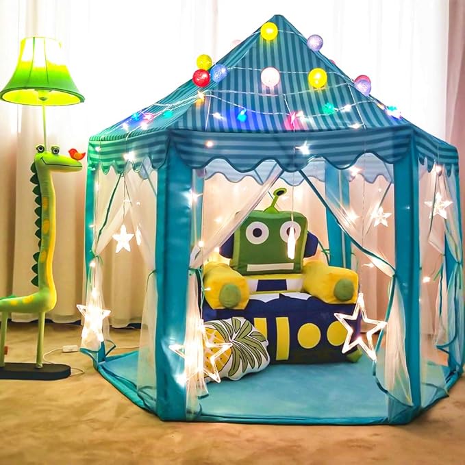 junovo Ultra Soft Rug for Nursery Children Room Baby Room Home Decor Dormitory Hexagon Carpet for Playhouse Princess Tent Kids Play Castle, Diameter 4.6 ft, Teal Blue