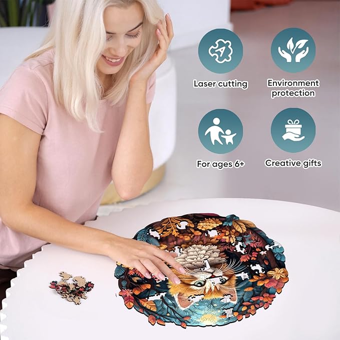 Wooden Puzzle for Mom - 3D Vision Effect Flower and Cat Puzzle 500 Pcs Unique Shape Advanced Wooden Jigsaw Puzzle, Wood Puzzles, Challenge Jigsaw Puzzle(16.9 x 16.8 in)