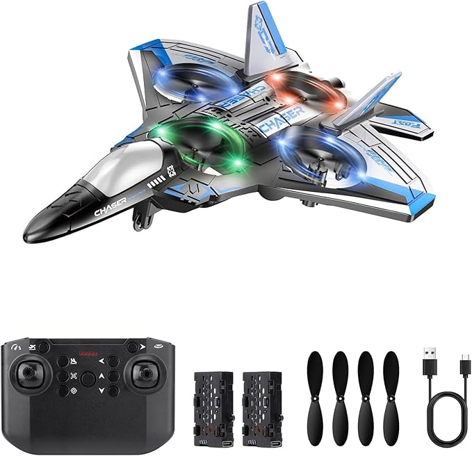 RC Plane Drones for Kids Remote Control Airplane, Aircrafts for Boys and Girls, Jet RC Helicopter Drone with LED Lights, Altitude Hold, 360° Flip, 2 Rechargeable Batteries Fly Toy