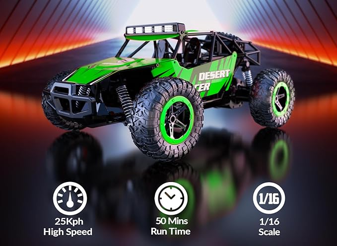 RACENT 1:16 RC Truck, 20kph Remote Control Cars for Boys, Off-Road Monster Truck Toy Vehicle for Kids & Adults with 50 Mins Playing Time