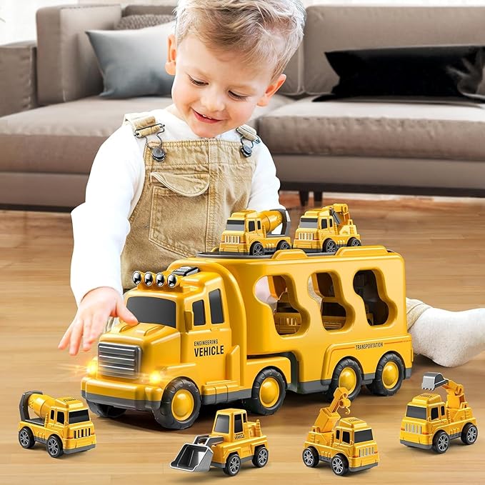 Truck Toys for 3 4 5 6 Years Old Boys, Toddler Car for Boys Ages 3-5, Construction Car Carrier Vehicle Set, Kids Toys Truck Set for Age 3-9