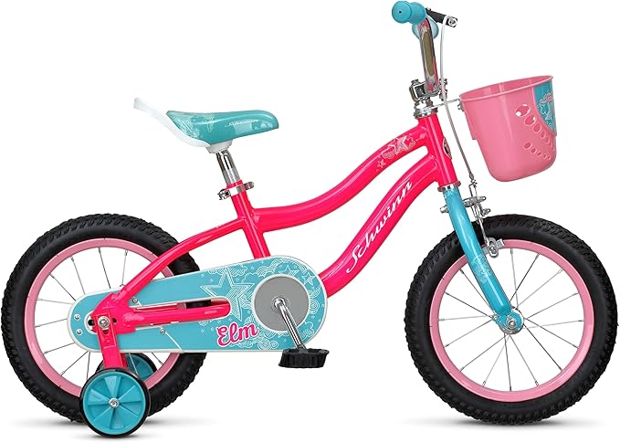 Schwinn Elm BMX Style Toddler and Kids Bike, For Girls and Boys, 14-Inch Wheels, With Saddle Handle, Training Wheels, Chain Guard, and Front Basket, Recommended Height 36-40 Inch, Pink