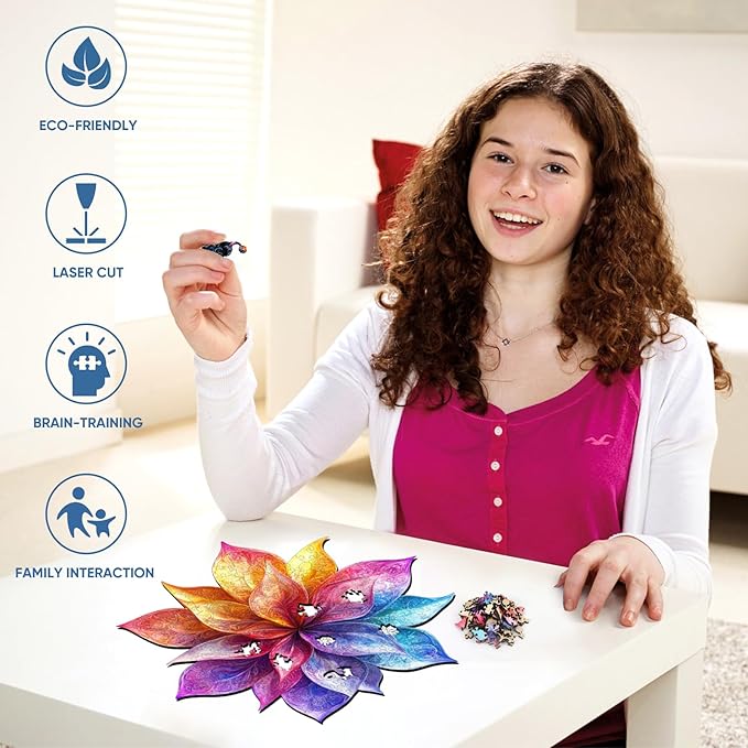 Colorful Flower 500 Pieces Wooden Jigsaw Puzzles for Adults with Unique Irregular Shape Fun Challenging Puzzles for Kids and Couples on Birthday, Father's Day, Christmas 17.3"*17.3"