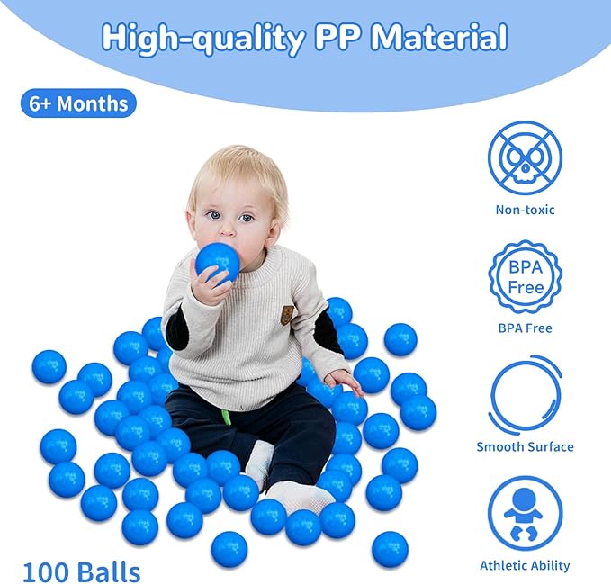 Ball Pit Balls 100 Phthalate Free BPA Free Crush Proof 2.16 Inches Plastic Balls for Ball Pit Ideal Gift for Toddlers Babies Kids Pool Water Toys Play Tent, Blue