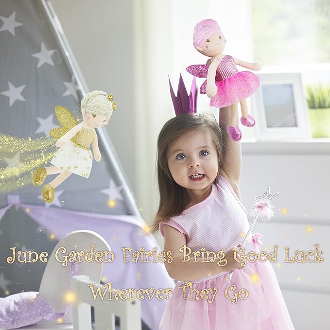 June Garden 12" Enchanted Garden Fairy Doll Joyce - Plush Stuffed Soft Doll Girl Gift - Gold Outfit and Wings