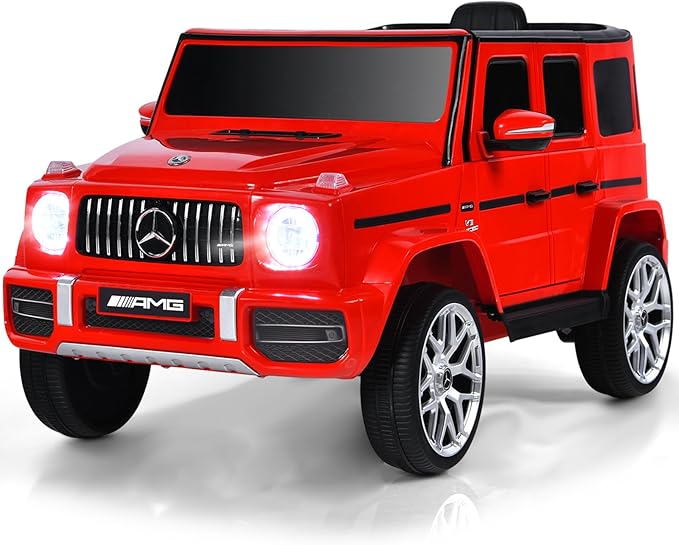 OLAKIDS 12V Kids Ride On Car, Licensed Mercedes Benz G63 Electric Vehicle with Remote Control, Double Open Doors, Music, Bluetooth, 2 Speeds, Wheels Suspension, Battery Powered Driving Toy (Red)